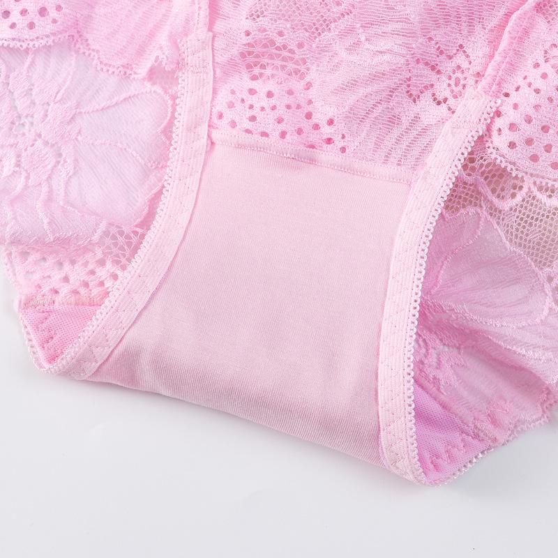 Lace Hollow Out Plus Fat Women's Mid Waist Triangle Pants Sexy Mesh Thin Breathable Cotton Underwear for Women