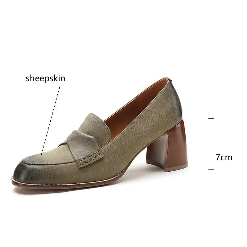 Fashion 2024 New Spring Summer Sheepskin Women Shoes Round Toe Women Pumps French Retro High Heels Loafers Shoes for Women Ladies Shoes