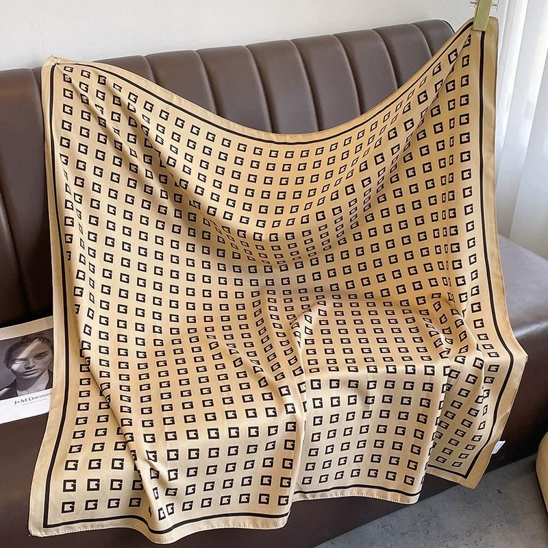 Шарф-бандана из искусственного шелка 90 см для женщины, роскошные аксессуары для волос на все четыре сезона, хиджаб, фуляр, бандана, женский платок