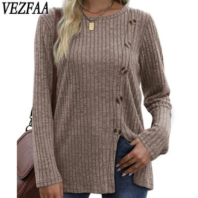 Женские модные повседневные весенне-осенние однотонные блузки и рубашки с круглым вырезом и длинными рукавами с принтом