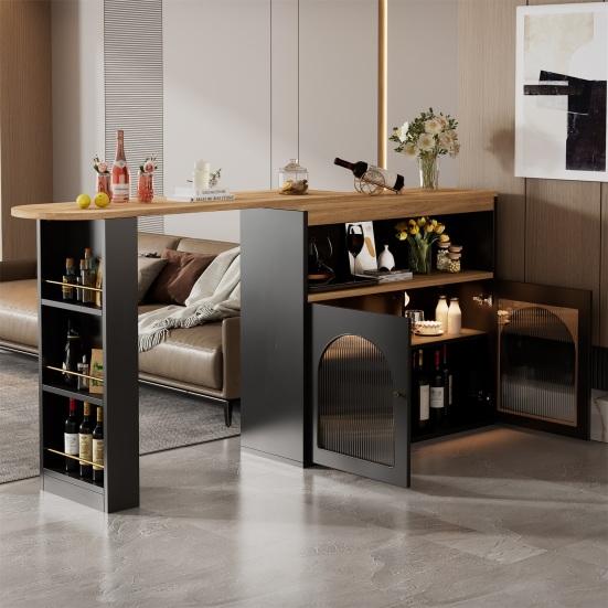 Standing Dining Table Spacious Desktop Coffee with 2 Doors Open Shelves Large Home Extendable Bare Capacity Strong Load-bearing Furniture Modern