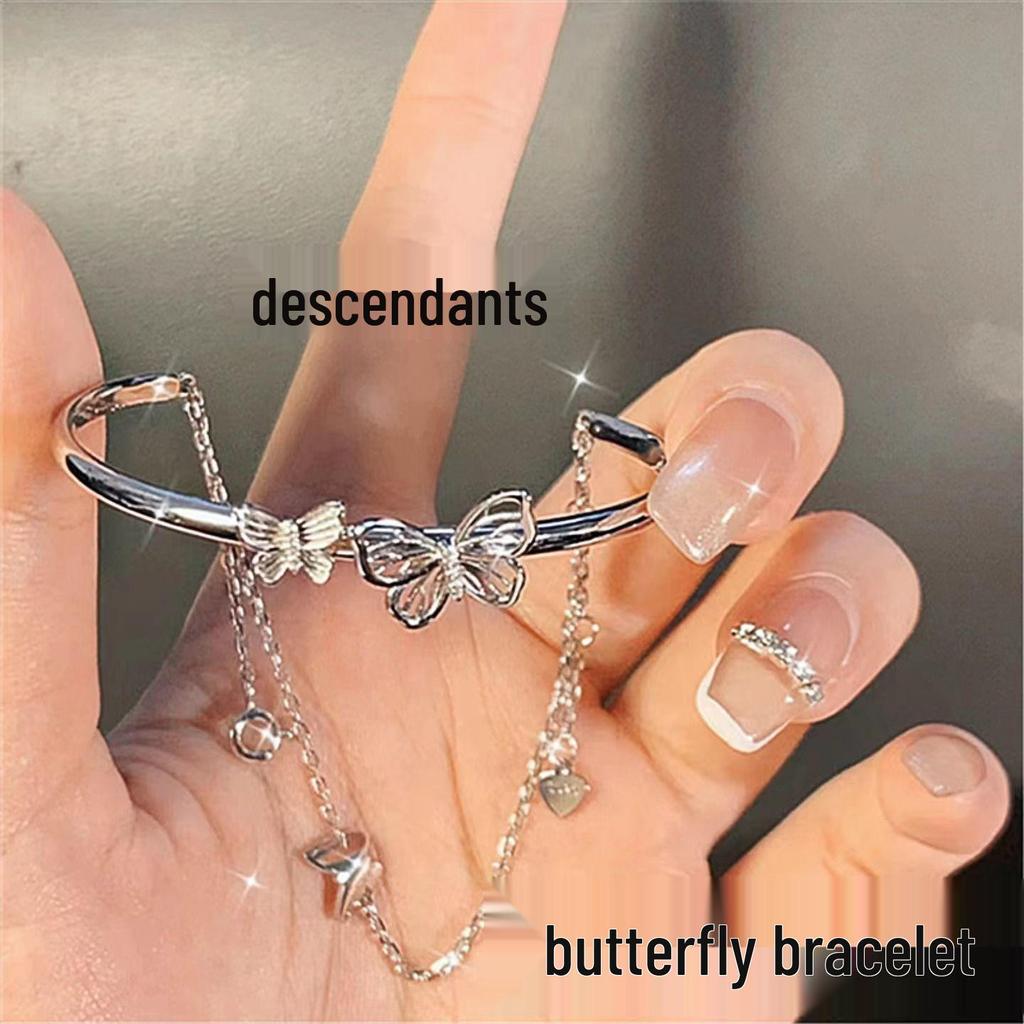 Silver Double Ring Blessing Bracelet: Sleek Ins Style, Niche Design, High-End Women's Accessory