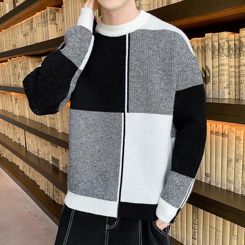 Модная универсальная утепленная теплая мужская рубашка, вязаный свитер с круглым вырезом, высококачественная ткань, модный универсальный свитер