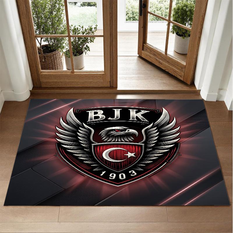 Beşiktaş FC Design Crystal Velvet Rug Soft Decorative Mat for Bedroom Entrance