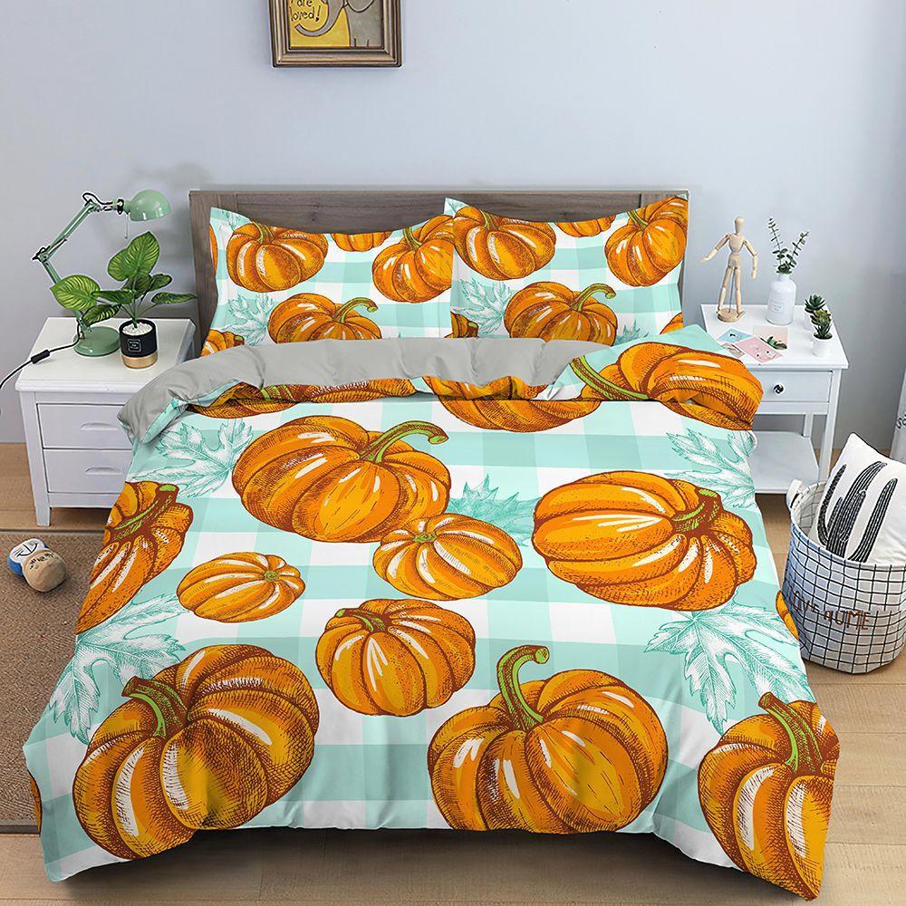 Bedding Set Evil Maple Leaf Pumpkin Theme Print Quilt Cover and Pillowcase 2/3 Pieces EU/US/AU/UK Single Double Bed Home Decoration
