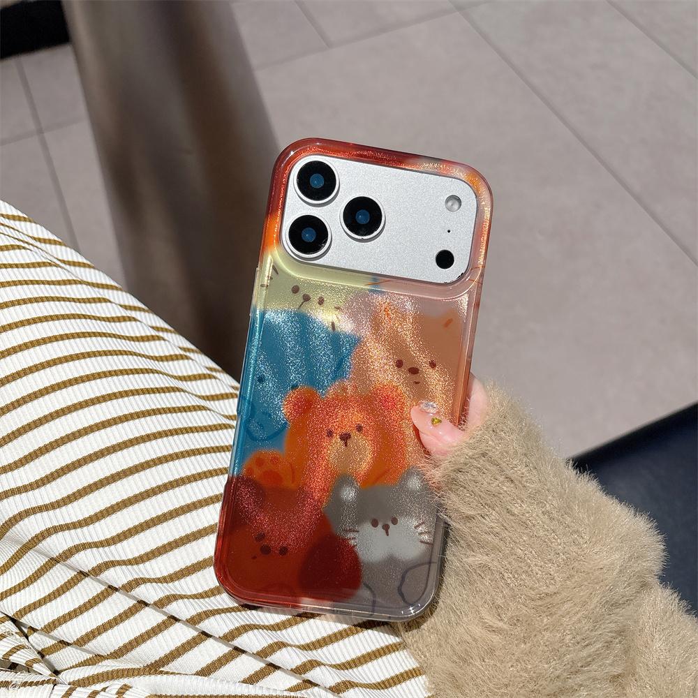 Милые Чехлы для Телефона с Блестящим Медведем и Котенком для iPhone 14 13 15 Pro 17 16 Pro Max Чехол Ударопрочный Funda Милый Защитный Чехол