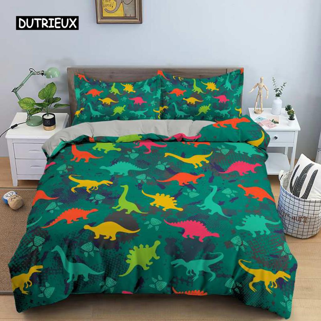 Cartoon Dinosaur Duvet Cover Animal Bedding Set Microfiber 3D Print Comforter Cover For Kids Girl Boy Bedroom Double Single Size