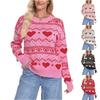 Ayollar uchun moda dumaloq bo'yinli uzun yengli yurak shaklidagi pulover, kontrast rangli pulover, sviter-top