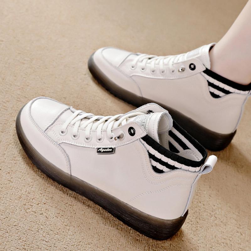 Высокие туфли для женщин осень и зима новые плоские резинки женские кроссовки повседневные шнурки из искусственной кожи вулканизированные туфли