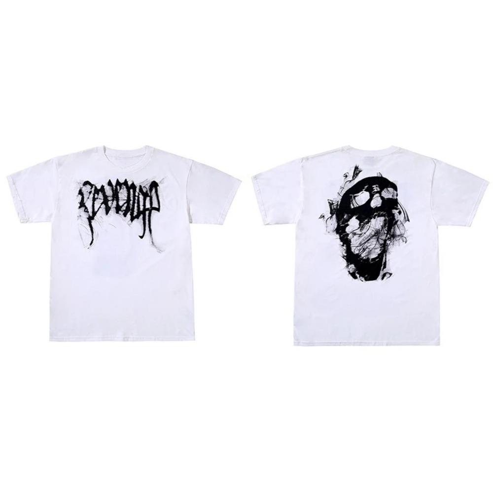 2025 Лето Новая Высококачественная Футболка с Напечатанным Надписью Череп Молния High Street American Casual для Мужчин и Женщин Топ