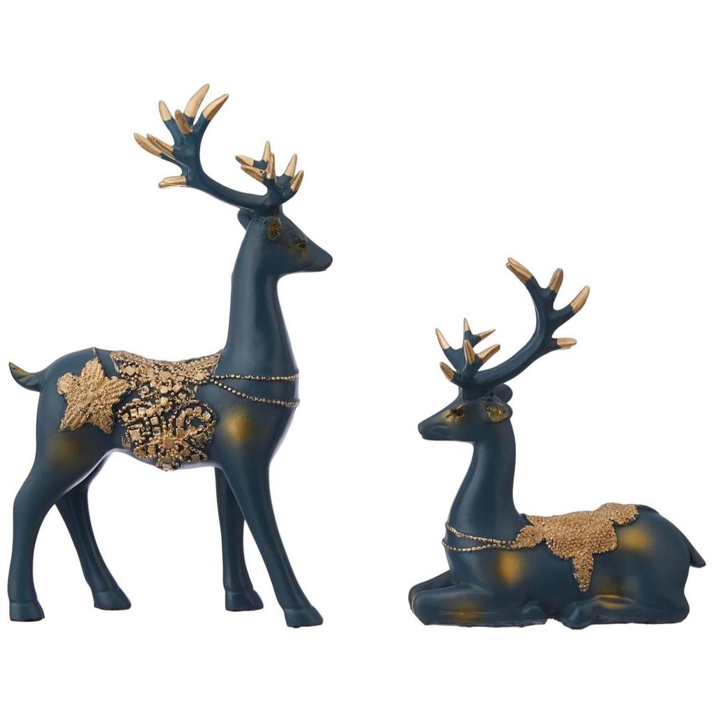 Креативные скульптуры золотых оленей из смолы | Красивый декор для дома | Повышает энергетику вашей комнаты (Упаковка из 2 шт., Синий)