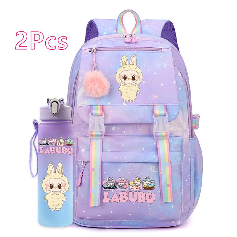 2Pcs/set Cute Backpack with 750Ml Outdoor Sports Water Bottle Student Girl Boy Schoolbag Large Capacity Travel Bag Gift
