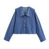 Casual Large Lapels Denim Shirts Women Solid Single Breasted Long Sleeved Blouse Spring Commuter High Street Tops