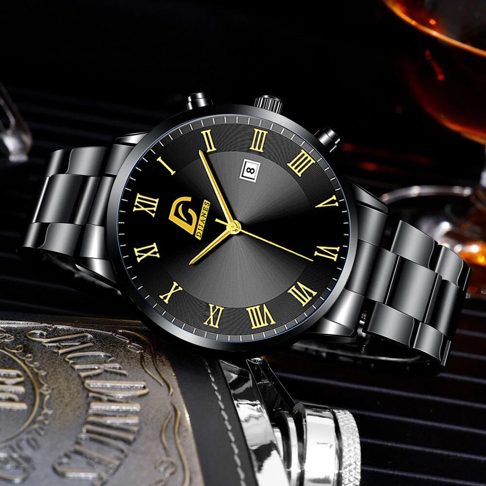 Fashion Mens Gold Stainless Steel Watches Men Business Casual Watch Luxury Calendar Quartz Wristwatch