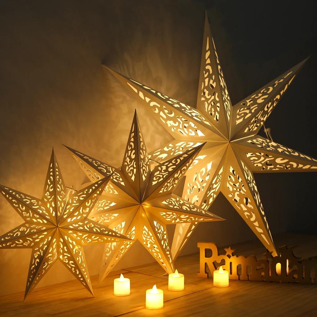 30-75cm Christmas Hollow Star Hanging Ornament Paper Lampshade Window Grille Decor for Home Wedding Holiday Gift
