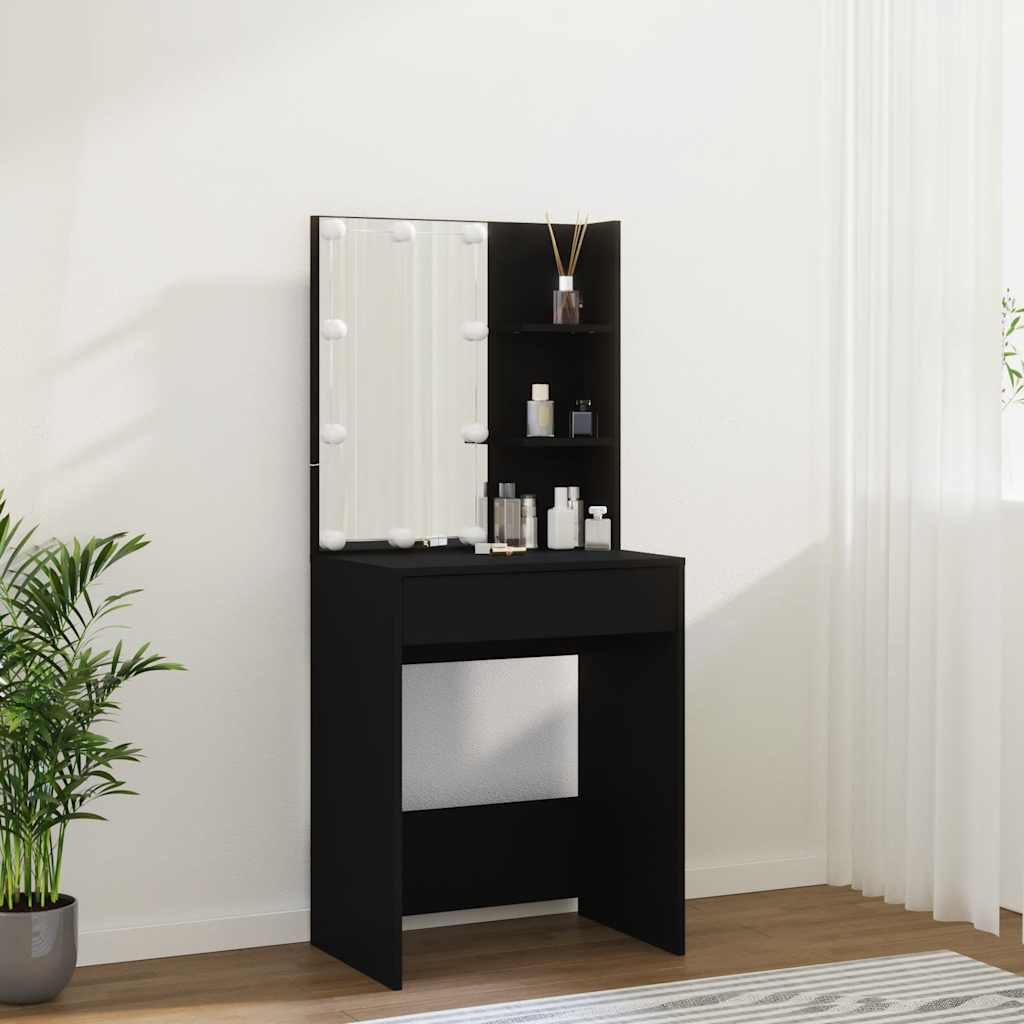 Makeup Table with LED Lights Black 60x40x140 cm