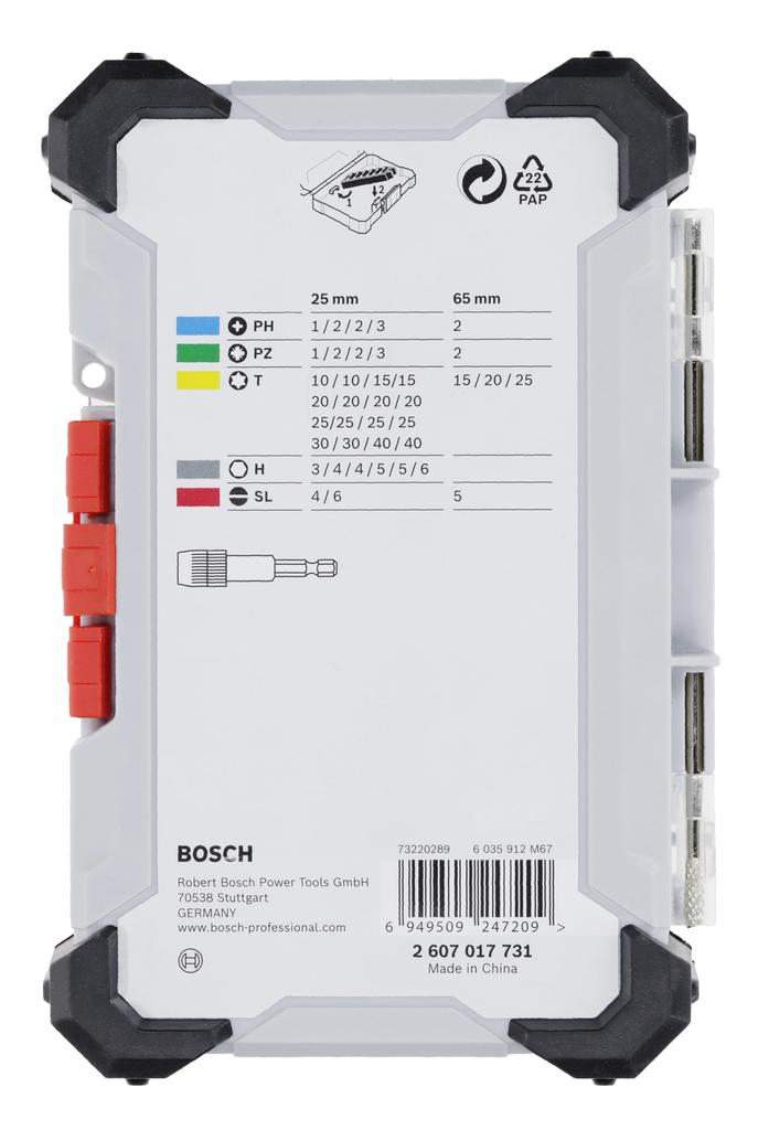 Bosch Набор бит для отвертки шестигранный 9 мм шлиц кейс 2607017731 (40 бит, хвостовик 6,35 мм, хвостовик, в комплекте)