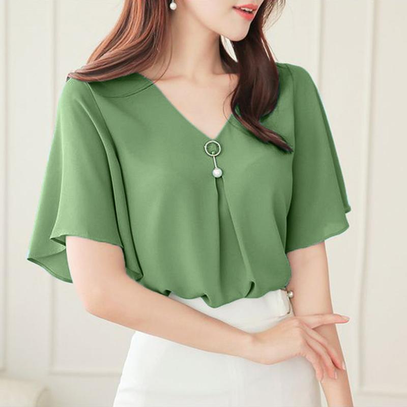 ZANZEA Женская летняя повседневная блузка с коротким рукавом и V-образным вырезом