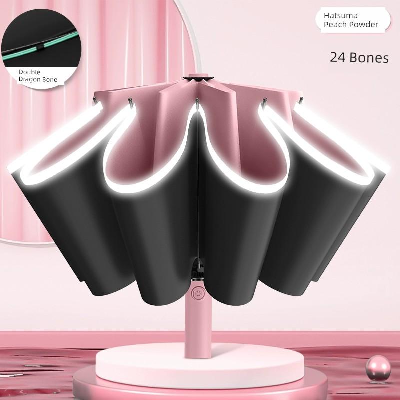 Automatic Umbrella for Women, Thickened Large Size, Men's Car-Mounted Reverse Folding Umbrella, Double-Person, Student School Use, Black Coating for