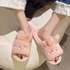 Fashion 2025 Autumn New Home Cartoon Rabbit Cotton Slippers Female Flat Bottom Plush Solid Color Soft Indoor Slides Casual Women's Shoes