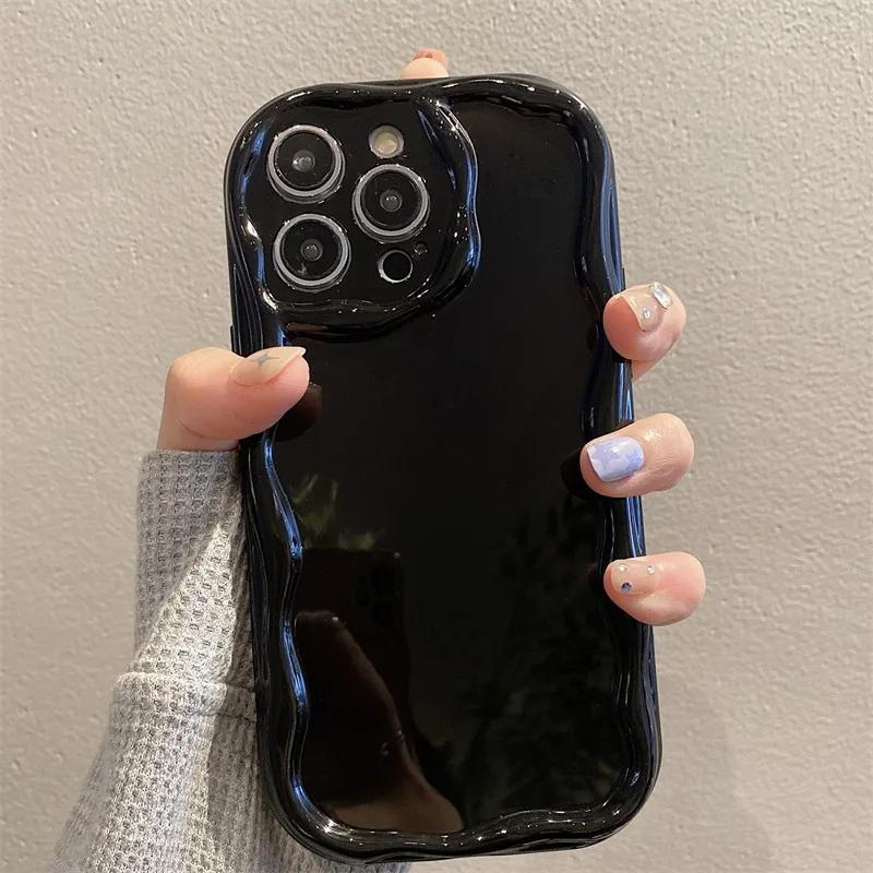 Fashion Wave Pattern Solid Color Cream Case For iPhone 15 Pro Max 14 Plus 13 12 11 Pro X XR Xs Max 7 8 SE 2022 Soft Clear TPU Phone Case