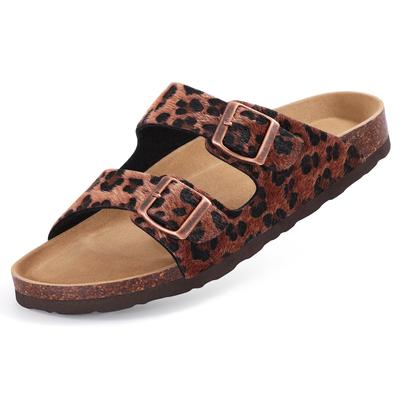 Модные сандалии-клоги Crestar Classic для женщин, уличные, на пробковой подошве, леопардовые шлепанцы с двойной пряжкой, женские домашние тапочки на платформе для повседневной носки