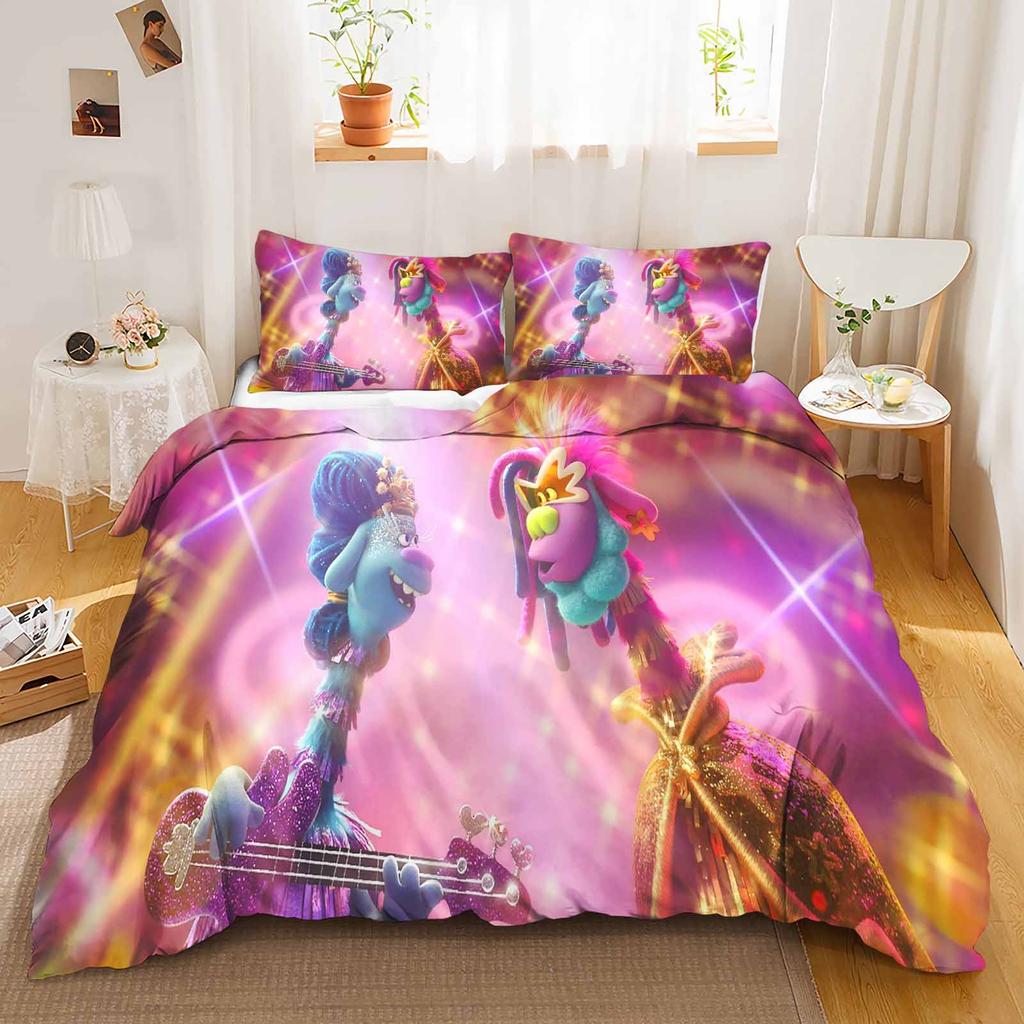 Trolls Anime Bedding Set Duvet Cover 1009 Polyester Suitable For Children And Adults 3-Piece Set