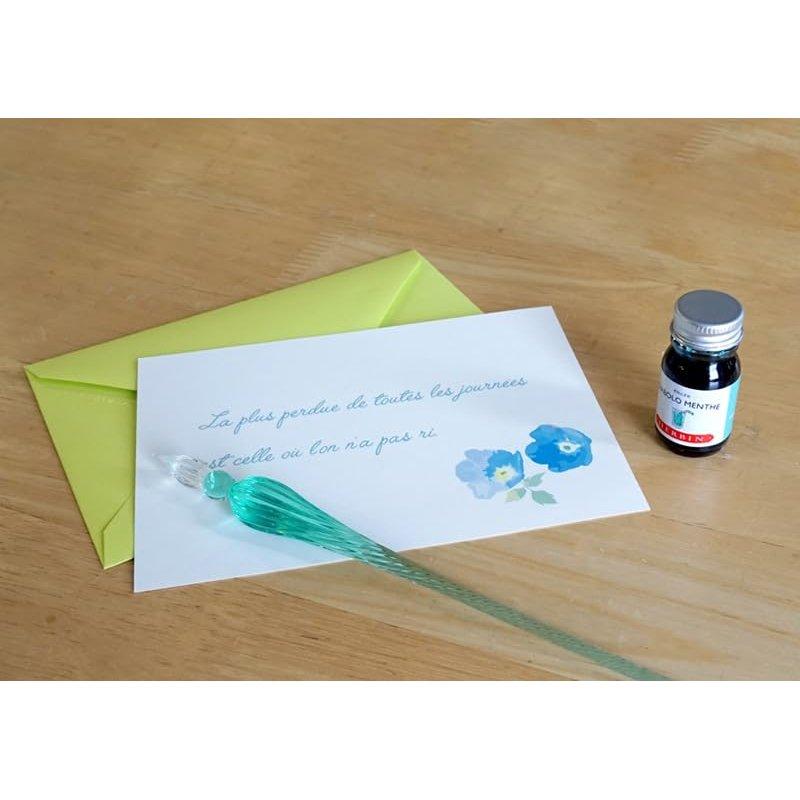 Стеклянная ручка Herbin ручной работы Tsumugi Purple и мини-бутылочка чернил Bouquet d'antan (10мл) Подарочный набор с открыткой и конвертом G.LALO