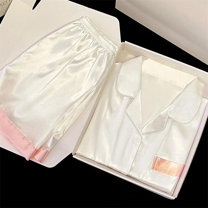 Fresh Romantic Pink and White Pajamas for Women Summer Cool Short Female Sleep Clothing Simple Style New Fashion Lounge
