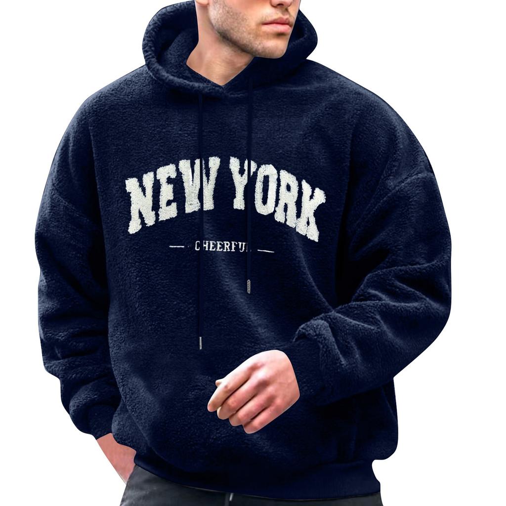 Men's Solid Color Plush Sweatshirt Hoodie Men's Sports Large Size Casual Sweatshirt