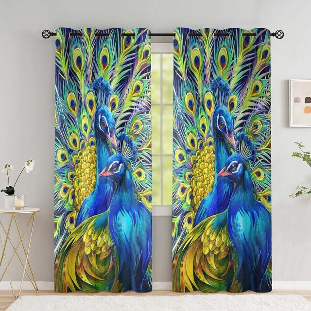 Peacock Flower Curtains For The Bedroom Animal Drapes In Living Room Curtin For Window Home Decor High Shading (70 %-90 %)2 Panel