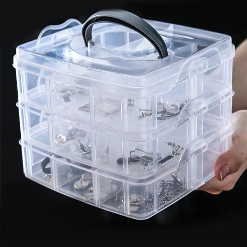 3 Tier 18-Grid Transparent Adjustable Stackable Compartment Slot Plastic Storage Box For Organizing Toys Jewelry Accessories