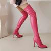 Big Plus Size 46 PU Patent Leather Thigh Boots Women Stretch Gloss Thin High Heels Over-the-knee Long Boot Ladies