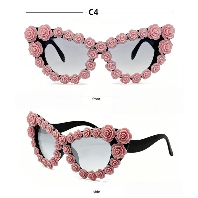 Y2K Gothic 3D Floral Rose Heart Cat Eye Sunglasses Women Vintage Oversized Gradient Lens Lolita Halloween Party Cosplay Shades