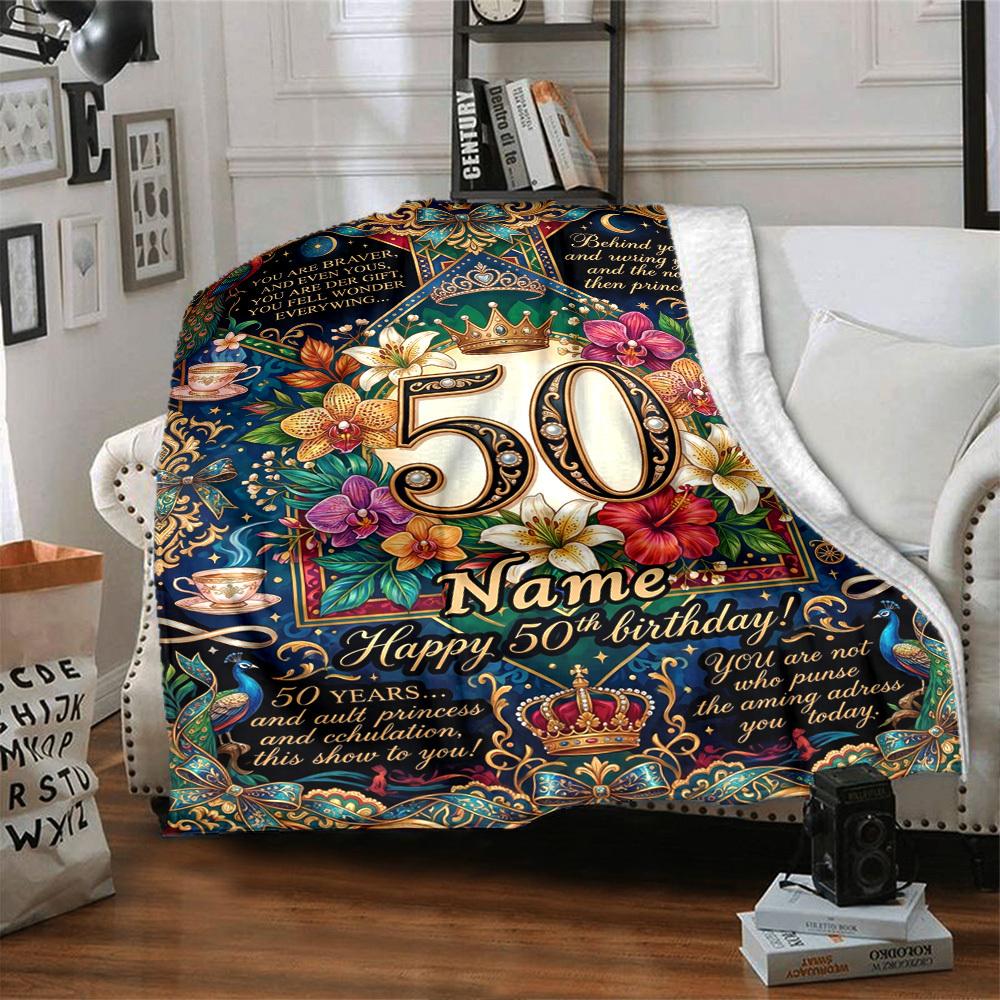 Happy 50Th Birthday Blanket Customize Your Name Warmthful Decor Perfect For Sofa Couch Office Bed Picnics For All Occasions Stylish Decor Perfect Gift