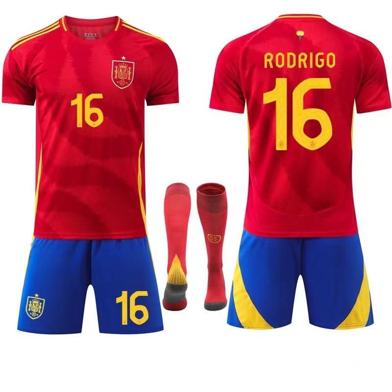 2024 European Home Jersey: Yamal #19 & Rodri #16 Short Sleeve Football Kit for Children and Adults