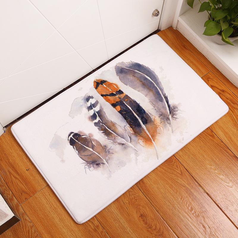 Non-slip Super Soft Carpet Color Feather Printing Bedroom Entrance Door Mat Balcony Living Room Welcome Mat
