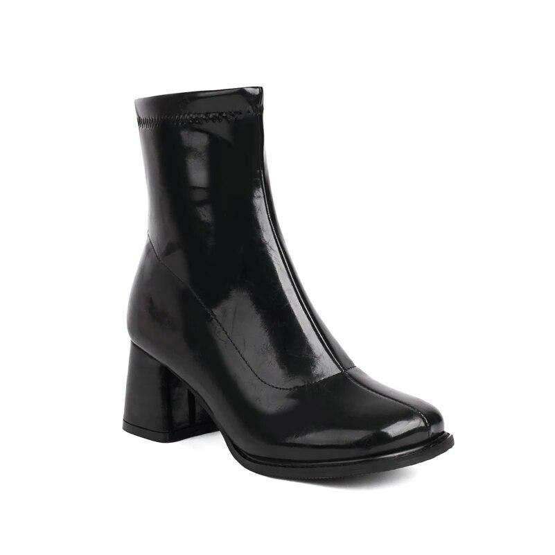 Женские ботильоны, короткие сапоги на толстом высоком каблуке с круглым носком на молнии, лаконичная женская модная обувь, зимняя красная, белая, черная 46