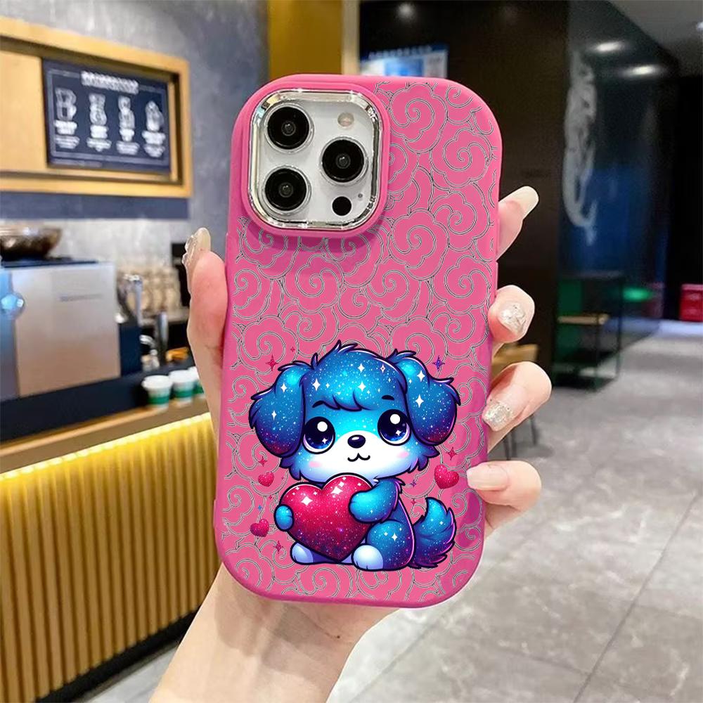 Phone case: 2D flat design suitable for iPhone 18 17 16 15 14 13 Pro cases, couple style, blue starry sky puppy, Christmas and Halloween gifts