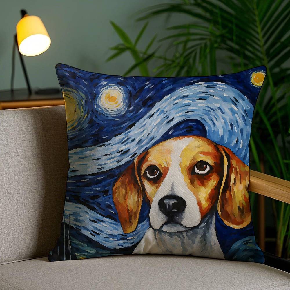 Catoon Starry Sky Dog Pillow Case Office Sofa Dorm Chair Back Short Plush Double-sided Printing Home Cushion Cover