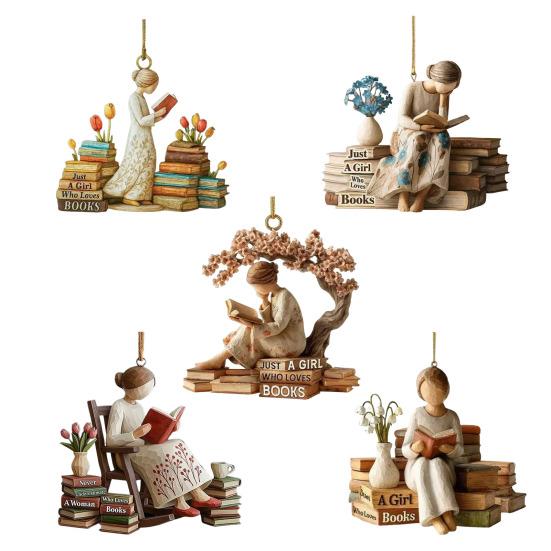 Просто девушка, которая любит книги, Рождественское украшение 2D плоский акрил, для любителей чтения, подвесное