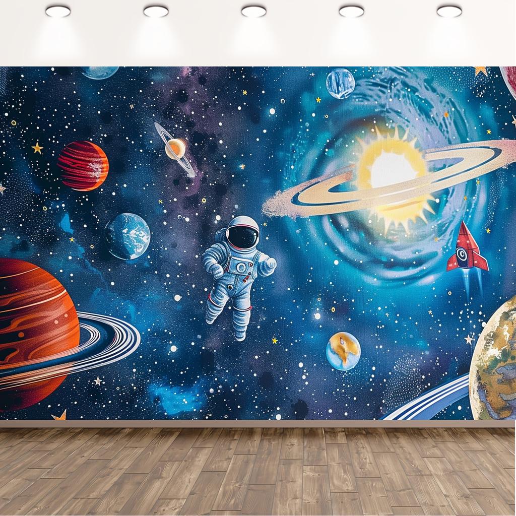 2D плоскость 1 предмет на тему космоса, включая ракету и астронавта. Подходит для дней рождения и юбилеев подростков.