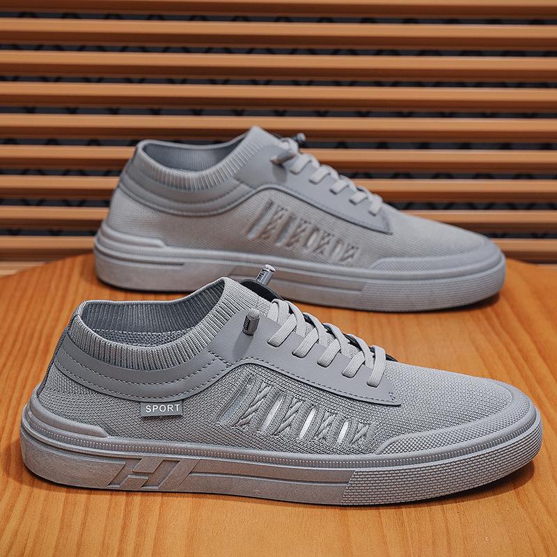 Spring and summer men's shoes new breathable canvas shoes men's trend versatile flying woven mesh sports board shoes men