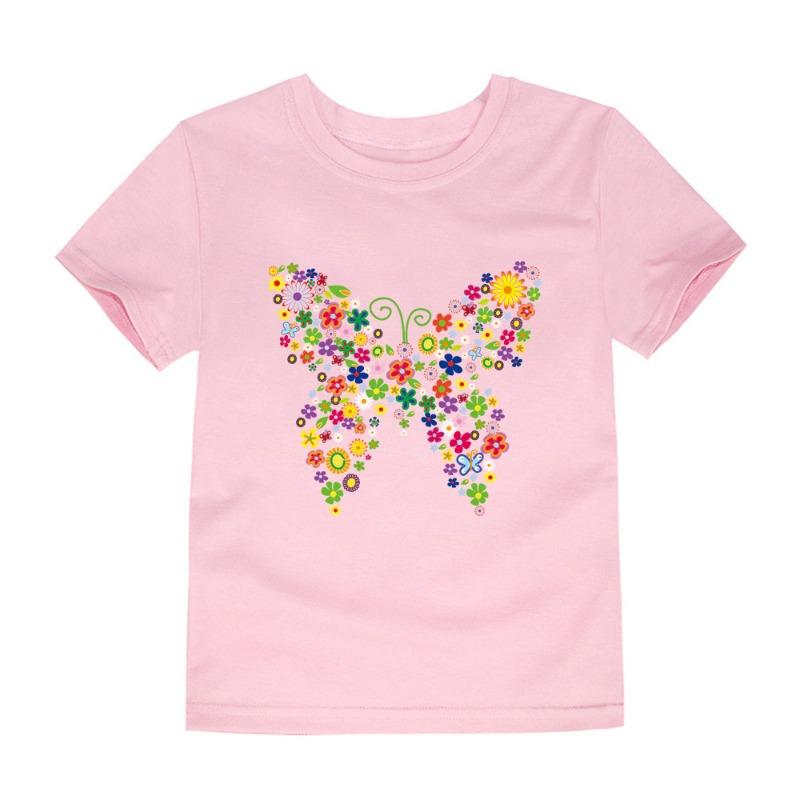 100% Cotton Toddler Girl T Shirt 2 To 3 4 5 6 7 8 9 10 11 12 13 14 Years Pink White Tshirt Flower Print Teenage Girls Tee Shirts