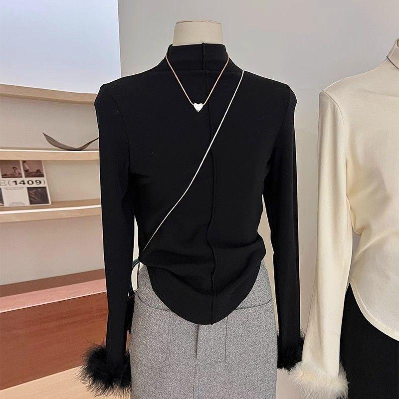 Женская приталенная рубашка с длинным рукавом из меха с начесом на осень/зиму