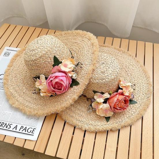 Women Straw Hat Imitation Flower Decor Wide Brim Sun Protection Hat Lightweight Quick-Drying Summer Sun Hat
