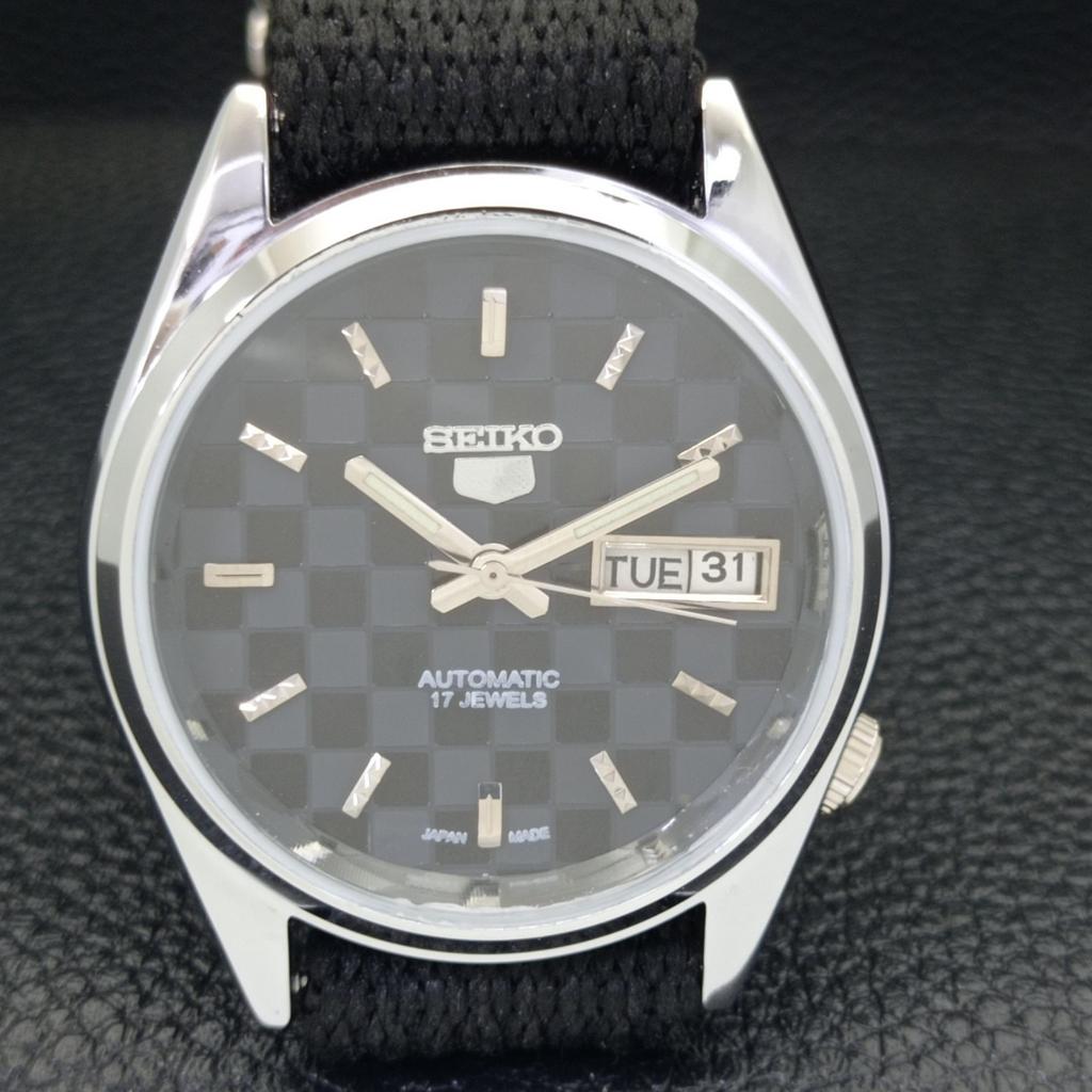 REFURBISHED SEIKO 5 AUTOMATIC MENS WATCH JAPAN MADE BLACK DIAL CUSTOM A440129-2 QV90-a440129