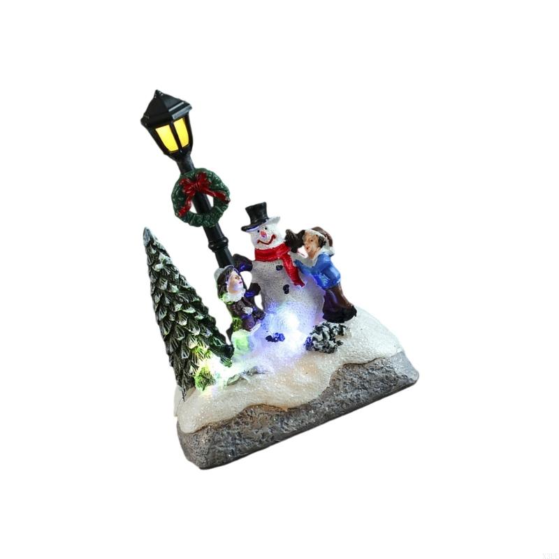 Glowing Christmas Resin Figurine Decoration Miniature Christmas Streetlight Resin Statue Ornament For Indoor and Outdoor X3UC
