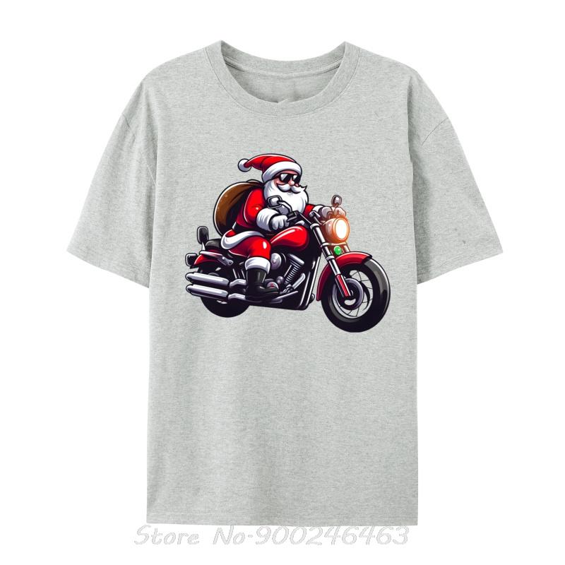Funny Santa Riding Motorcycle Biker Christmas TShirts Tops Tees For Unisex New Cotton Street T Shirt Unisex Tshirt Clothing