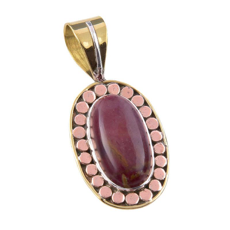 Natural Mookaite Gemstone 925 Solid Sterling Silver Two Tone Pendant 1.50" C3O62